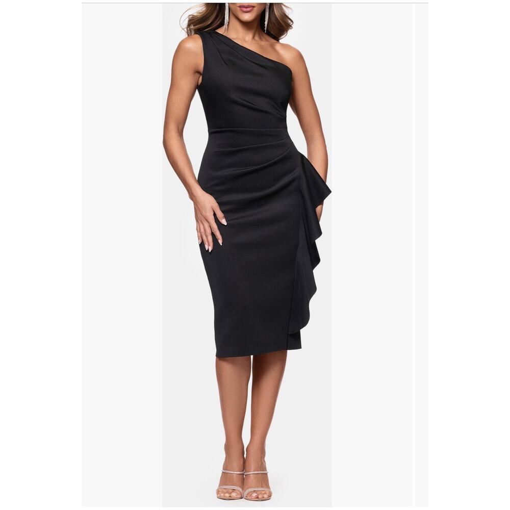 Elegant Xscape Evenings Black One-Shoulder Cocktail Dress size 10